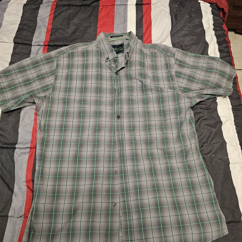 Nautica Short-Sleeve Plaid Button-Down Shirt - Gray with Green (#3)